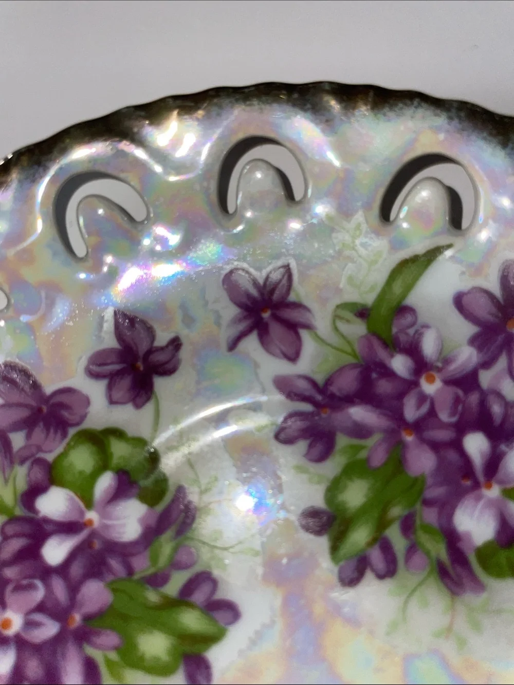 Royal Sealy Iridescent Purple lilacs Floral Decorative Reticulated Plate